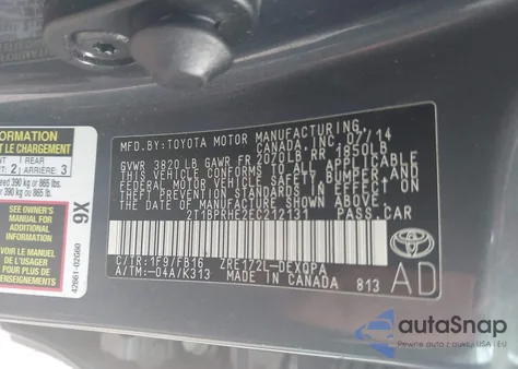 2014 Toyota Corolla Le Eco из США, поврежденный, VIN 2T1BPRHE2EC212131